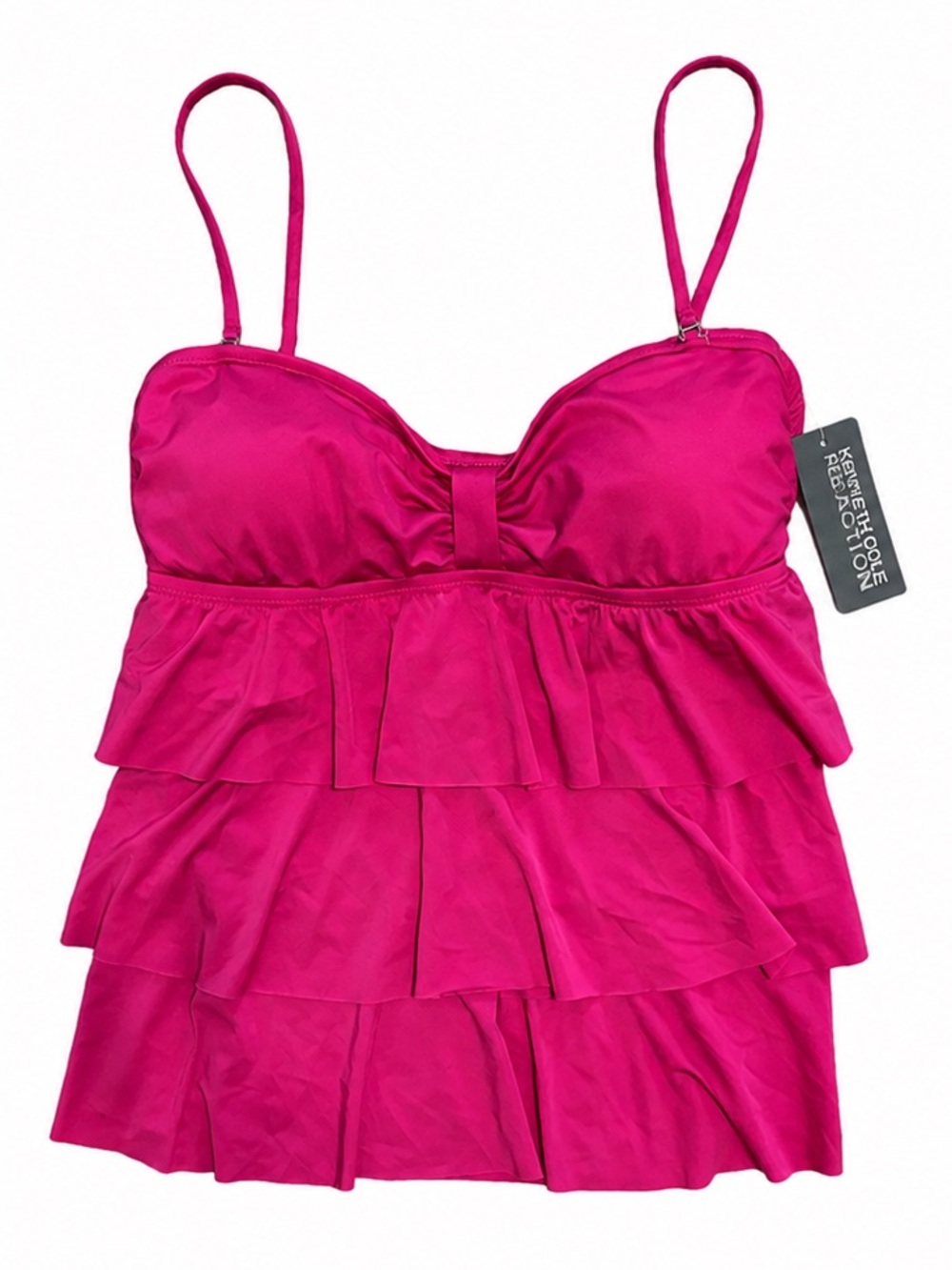 NWT Ruffle Tankini Swim Top - Kenneth Cole - berry Hot Pink - Medium